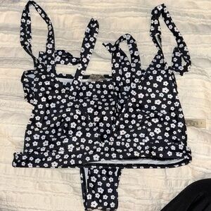 Black & White Flower Pattern Two Piece Bathing Suit